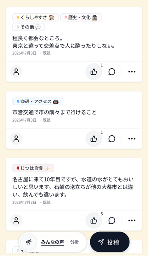投稿が並んでいる様子のスクリーンショット。